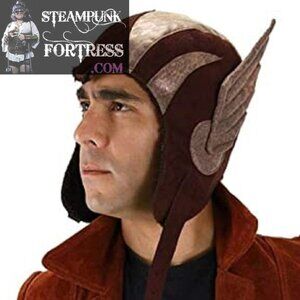 RED BROWN GOLD AEROS WINGS AVIATOR HELMET FAUX SUEDE BRASS STUDS CAP HAT ADJUSTA